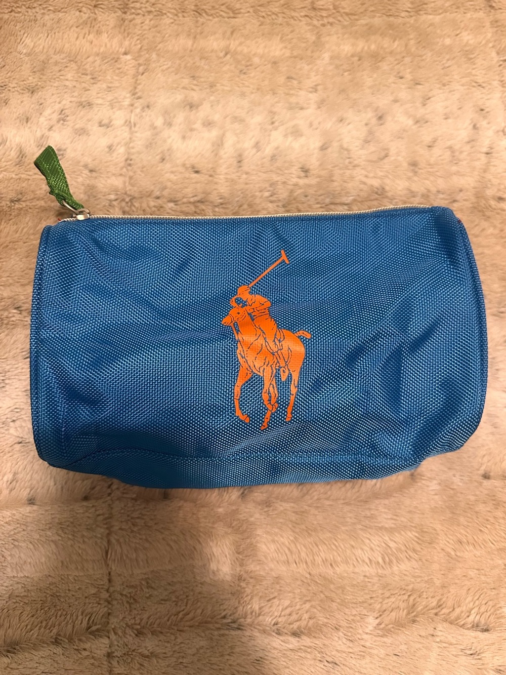 Ralph Lauren big pony Blue Polo Canvas Travel Pouch with Orange Logo